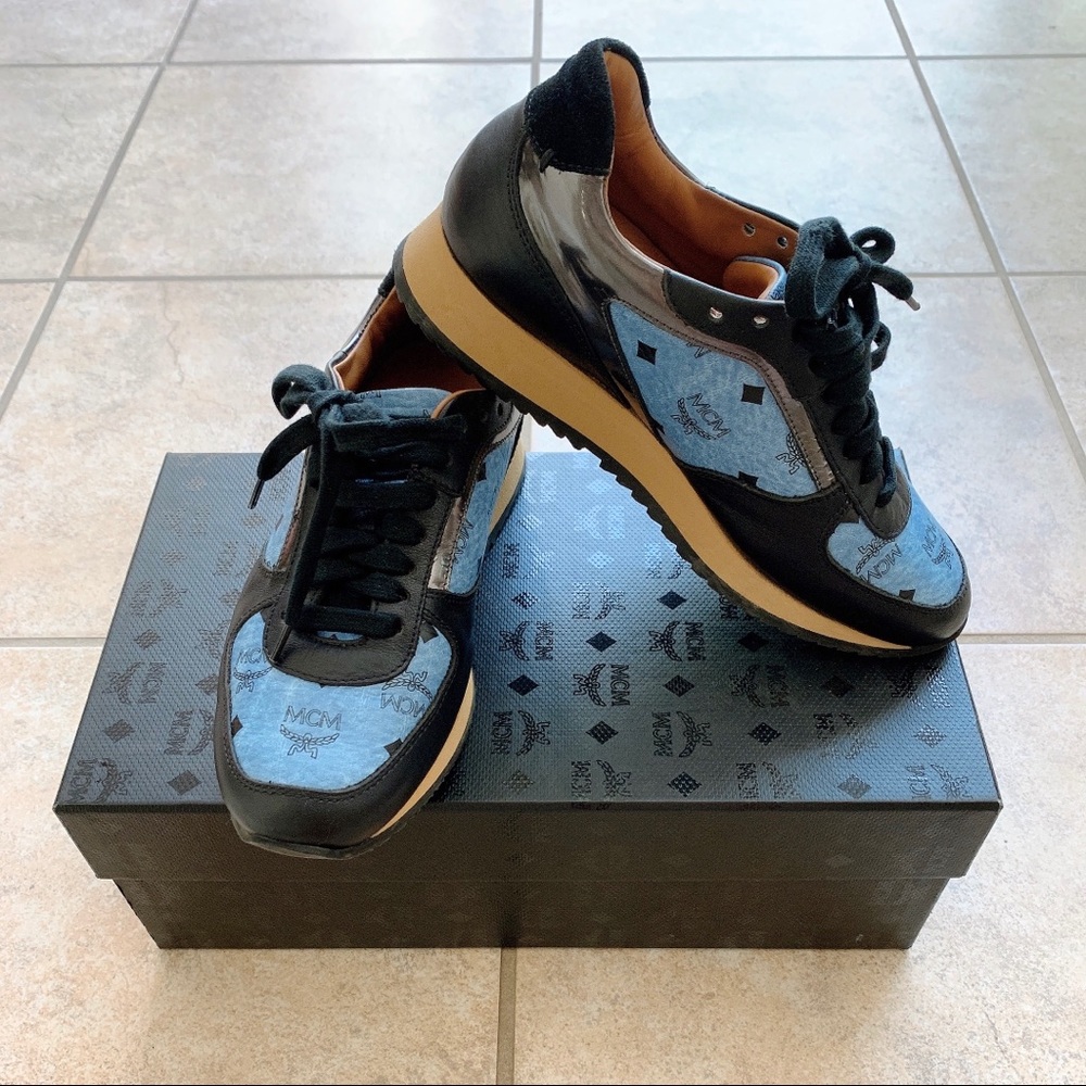 MCM blue leather sneakers